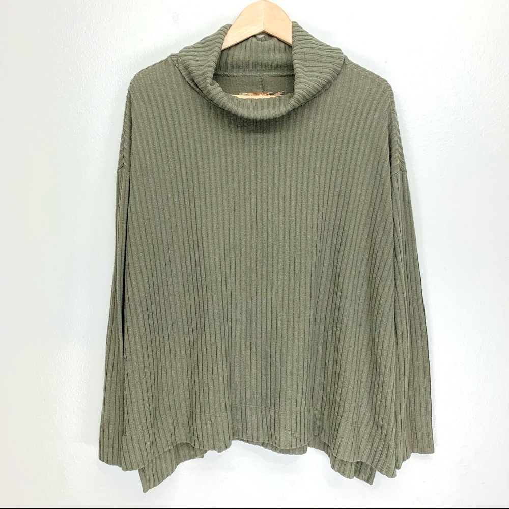 Maeve Olive Green Ribbed Cowl Neck Sweater